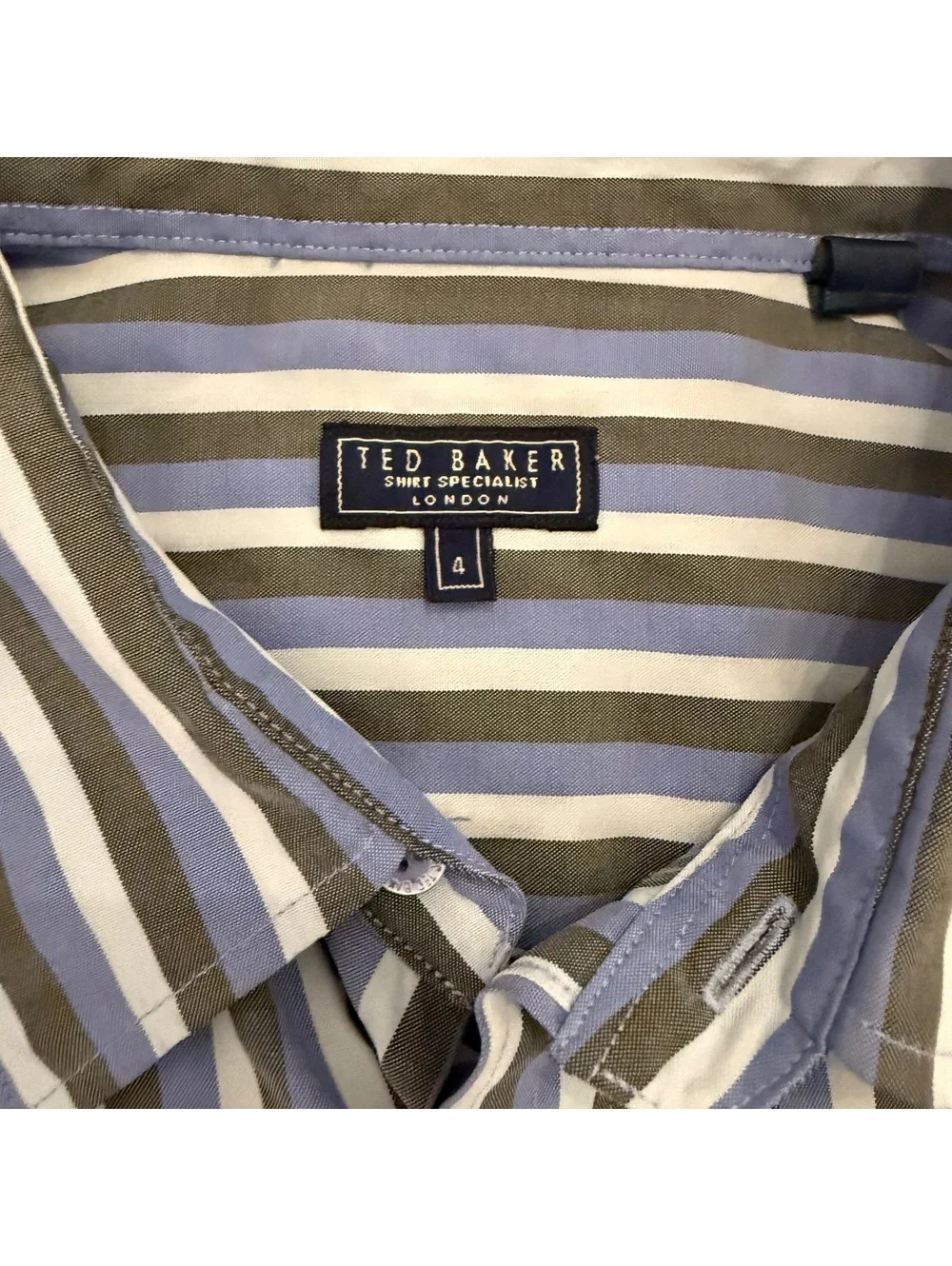 Ted Baker London Men's Striped Button-Up Shirt Size 4 Blue & Brown Cotton Blend